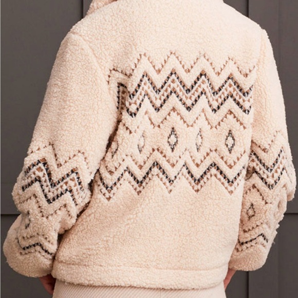 Tribal Latte Faux Shearling Zigzag Zip Front Jacket-model #5637O-5125, Size P/S - Picture 2 of 14